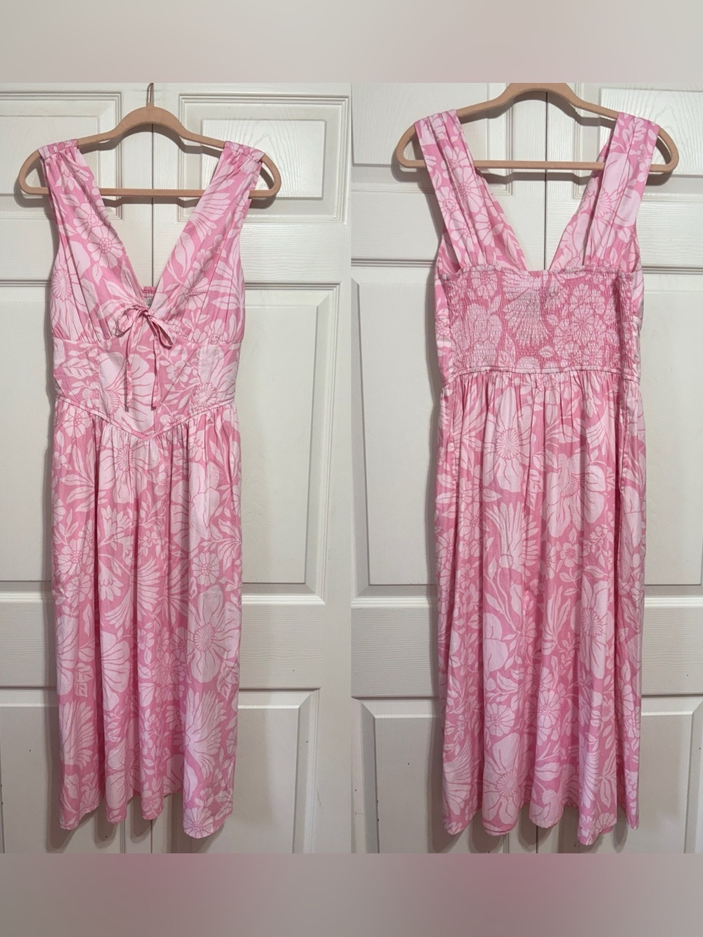 Pink Floral Maxi Dress with Tie-Front Detail